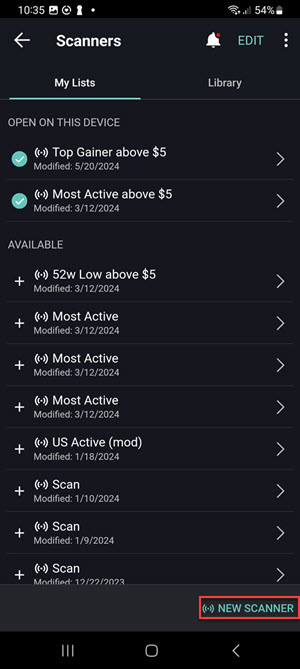 The new scanner button on the Android Phone. 